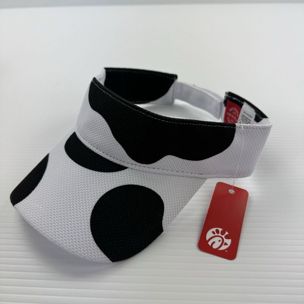 Chick-fil-A Cow Print Visor Hat White Black Adjustable Eat Mor Chikin NWT